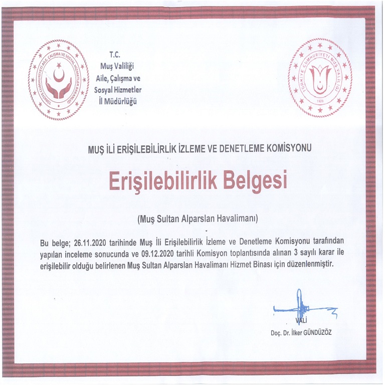 Muş Sultan Alparslan Erişebilirlik Belgesi