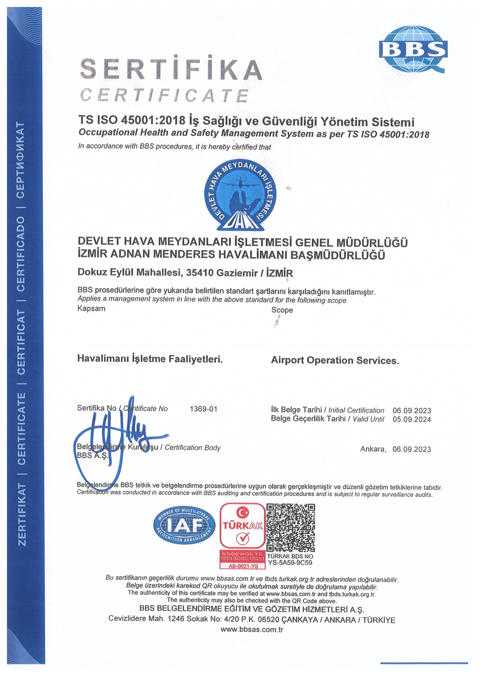 TS ISO 4501:2018 İş Sağlığı ve Güvenliği Yönetim Sistemi Sertifikası